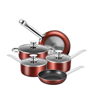 China 2021 new family kitchen red aluminum nonstick cookware 8pcs set use for gas and induction cooker for sale