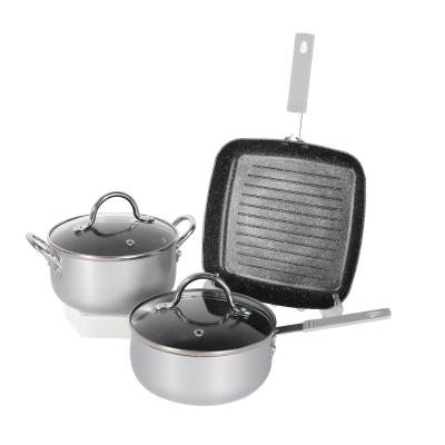 China Home Kitchen Double Stone Ear Soup Pot Makers Cookware Milk Set Medical Non-stick Saucepan Small Saucepan for sale