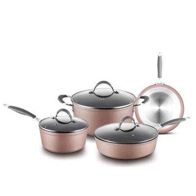 China Sustainable hot sale non stick cookware of different sizes, ceramic cookware set, stainless steel handle for sale