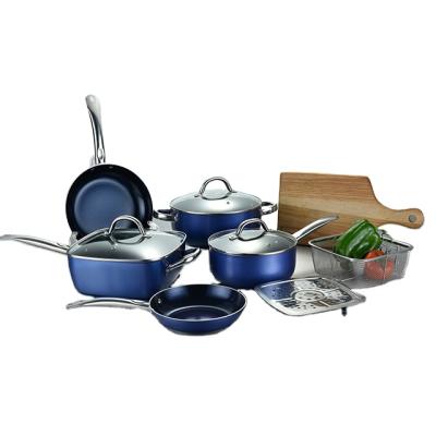 China Viable Blue Diamond Ceramic Coated Cookware Set /Square Pan&pot for sale