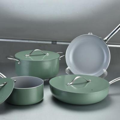 China Sustainable Gorgeous Ceramic Cookware Set Non Stick Colored Aluminum Cookware Set for sale