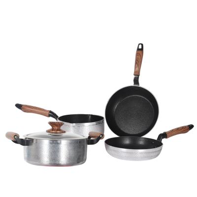 China 5 Pcs Sustainable Kitchenware Nonstick Casserole Stones Marble Pots and Pans Aluminum Nonstick Cookware Sets for sale