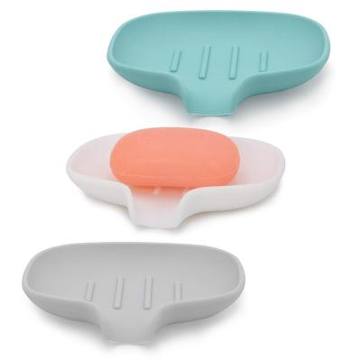 China Durable Silicone Soap Dish With Drain, Shower Bathroom Self-Draining Waterfall Soap Tray Saver Bar Soap Holder For Kitchen for sale