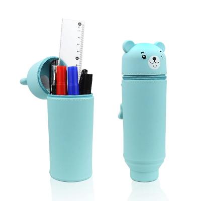 China Cartoon Image Printing Silicone Pen Pencil Bag Case Pouch Foldable With Zipper for sale