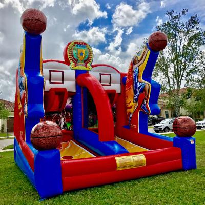 China 0.55mm PVC Tarpaulin Plato High Quality Inflatable Popular Inflatable Basketball Game Bungee Run Basketball Hoop Game For Party Business for sale