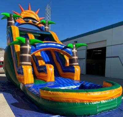 China PVC Sun palm tree slide inflatable water slide with detachable swimming pool waterslides for sale for sale