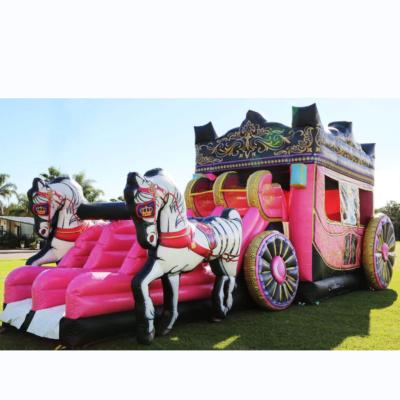 China Princess Commercial Inflatable Trolley Castle PVC Inflatable Bouncer Bounce House Combo With Detachable Pool Slide for sale