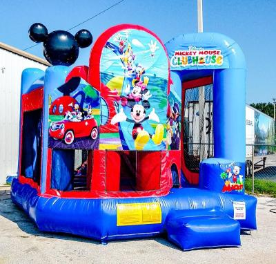 China 0.55mm PVC Tarpaulin Mickey Mouse Castle Bouncer Commercial Inflatable Combo Dry Slide Moon Bounce House Inflatable Water Slide Combo for sale