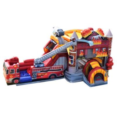 China Commercial Inflatable Fire Truck Theme PVC Slide Castle Bouncer Dry and Combo Bounce Wet House for Bounce Party Rental for sale