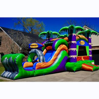 China Commercial Outdoor PVC Inflatable Palm Tree Bouncer Backyard Jumper Combo Inflatable Castle Bounce House with Combo Slide for Kids for sale