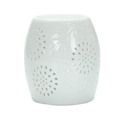 China Modern White Ceramic Oil Burner Holder Oval Oil Aroma Censer Burners Candle Wax Heaters for sale