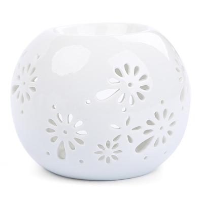 China Modern Simple Essential White Round Ceramic Censer Aroma Oil Burner Wax Melt Burners Heater for sale