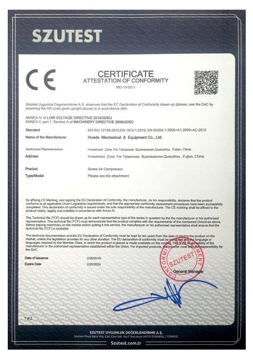 CE - Huade Mechanical & Equipment Co., Ltd. Quanzhou