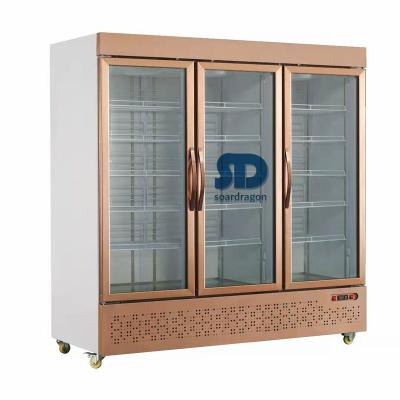 China Single-Temperature -22 Degrees 3 Glass Door Upright Display Freezer For Supermarket Drinks Display Use for sale