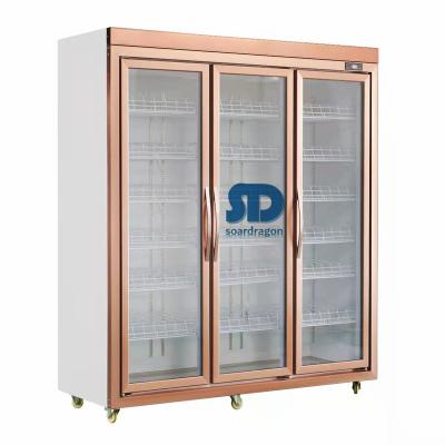 China Single-Temperature Soardragon Triple Door 2200L Drinks Waters Foods Refrigeration Commercial Cold Display Showcase with Split Unit for sale