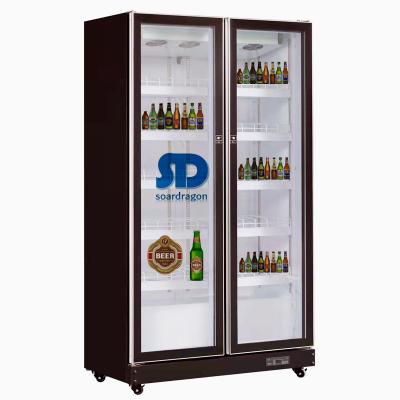 China Black Single-Temperature Soardragon Upright Beer Fridge Cooler with 2 Glass Doors Drink Cold Display for Supermarket Use for sale