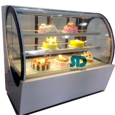 China Single-temperature good quality commercial two-layer cake display cabinet refrigerated oval style cake showcase for sale