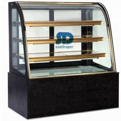 China High Temperature Curved Glass Cake Fridge Showcase With Marble Base For Bakery Store US for sale