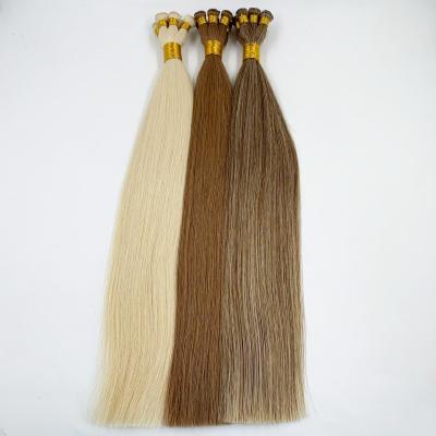 China Double Hand Tied HandTied Hair Weft European Hair Extensions Shiny Blonde 12A Color #613 Hand Drawn Tied Weft Blonde for sale