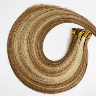 China Wholesale High Quality Shiny Double Hand Drawn Human Hair Extensions Virgin Handtied Hair Weft Extensions for sale