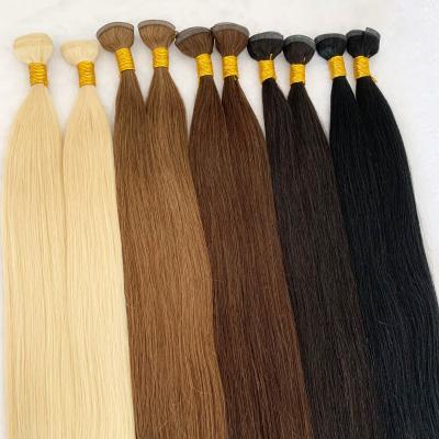 China Double Drawn Silky Straight Super-Thin Silky Straight Basic Wave Hair Weft Double Drawn Slavic Russian Flat Weft Extensions for sale