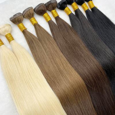 China Wholesale 9A Silky Straight Russian Double Wave Human Hair Pulled Flat Weft Extensions Remy Flat Weft Hair Extensions for sale