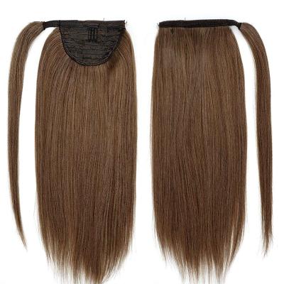 China Virgin Remy Human Hair Wrap Around Silky Straight Double Wave Brown Ponytail Extensions for sale