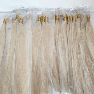 China Can be dyed or bulk double drawn chinese raw virgin remy hair volume for braiding ice cream 20cm 85cm unwefted human bulk hair white for sale