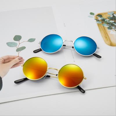 China High Quality Retro Children's Round Frame Sunglasses Film Colors Reflected Round Prince Mirror Trendy Men's Fashion Women's Children's Sunglasses for sale