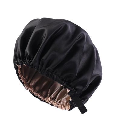 China Invisible Fit Eco-friendly Flat Buckle Simulated Double Layer Silk Round Hat Ladies Hair And Beauty Hat Satin Nightcap for sale