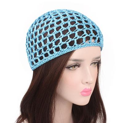 China Checked Hand Crocheted Solid Color Ladies Hats Hair Net Nightcap Ladies Long Hair Net Pocket Hair Accessories for sale