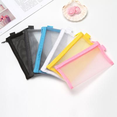 China High Quality Solid Color Mesh Pencil Bag Large Capacity Single Triangle Pencil Bag With Zipper Stationery Storage Bag for sale