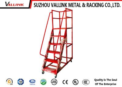 China Detachable Red Powder Coated Mobile Platform Ladder With Handrail / Guardrail for sale