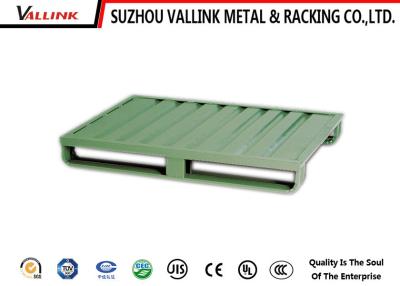 China Metal Four  Way Entry European Corrugated Steel Pallets Green For Stock Room for sale