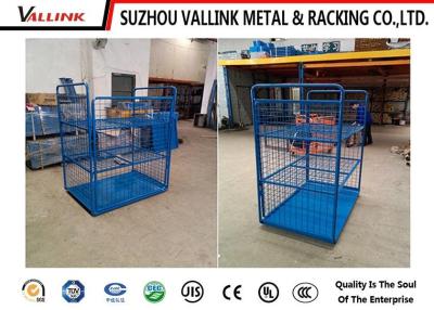 China 3 Sides Folding Logistics Trolleys For Supermarket  / Steel Wire Rolling Cart for sale