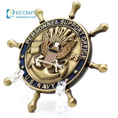 China Direct Custom Shape Rudder Shape Europe Factory Sale Navy Blank Metal Nautical Challenge Coin for sale