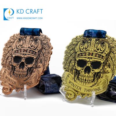 China China Unique Design Custom Metal Embedded Pirate Logo Mist Halloween Coloring Medal With Nylon Ribbon for sale