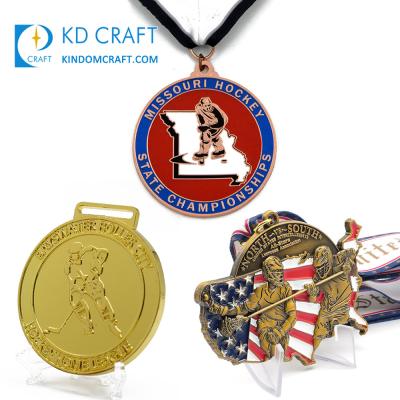 China China high quality custom metal embossed logo enamel sports fencing medallion custom 3d ice hockey medal with ribbon for sale