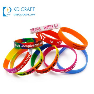 China Factory direct sale environmental friendly no minimum custom debossed coloring rubber silicone branded wristband for sale