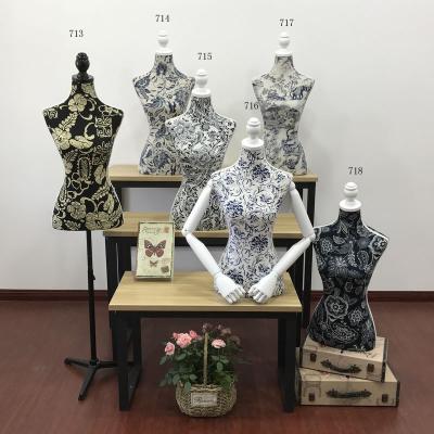 China The other female mannequin half body torso covered with fabric with base plastic mannequin for sale