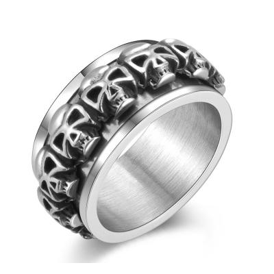 China FASHIONABLE Fashion Amason Hot Sale High Polished Finish 3D Spinner Skull Jewelry 316 Stainless Steel Ring for sale