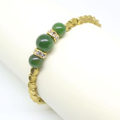 China Wholesale Hiphop Healing Kind Stone Gemstone Nephrite Jade Brass Unisex Bracelet for sale