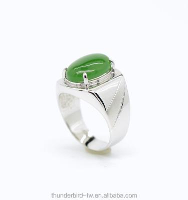 China Factory Trendy Natural Genuine Green Jade A Grade 10x14mm Oval Cabochon Silver Ring for sale