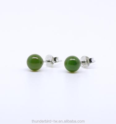 China CLASSIC Best Selling 925 Sterling Silver 6mm Round Beads Natural Genuine Jade Nephrite Jewelry Stud Earring Gemstone for sale