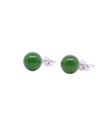 China CLASSIC Best Selling 925 Sterling Silver 8mm Round Beads Natural Genuine Jade Nephrite Jewelry Stud Earring Gemstone for sale