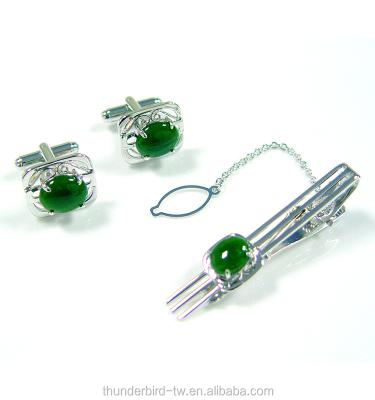 China Jewelry Bracelet Manufacturer Wholesale Men's Jewelry Set Alloy Link Clip Cuff Links Genuine Jade for sale