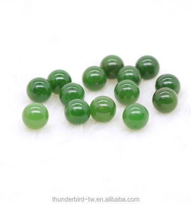 China Stone High Quality Half Drilled 10mm Gemstone Natural Genuine Green Nephrite Jade Loose Bead A Grade for sale