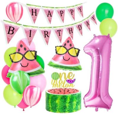 China First Paper Birthday Decorations for Girls Happy Birthday Banner One in One Melon Cake Topper Watermelon 1st Birthday Party Set for sale