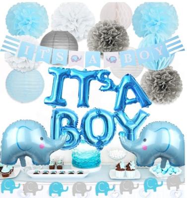 China Amazon Trend Elephant Foil Balloons Baby Paper Elephant Its Blue Boy Banner Elephant Baby Shower Party Supplies For Baby Boy for sale