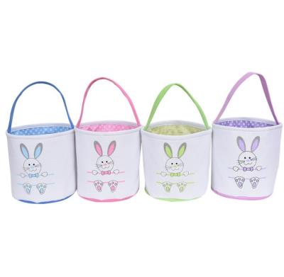 China Canvas Personalized Easter Bunny Basket Cotton Candy Egg Chasing Basket Bunny Printing Buckets Easter Basket for sale